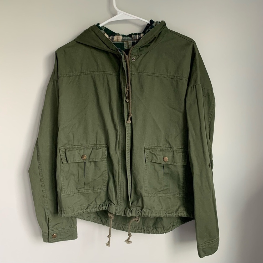 Blu Pepper Utility Jacket Drawstring Waist Zip Up Coat With Hood